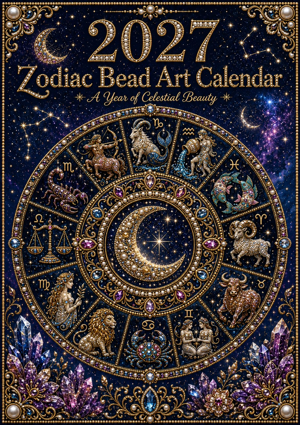 🌙 Beginner-Friendly 2027 Twelve Zodiac Bead Art Calendar Kit | Complete Kit with Zodiac Design Base, Decorative Beads & Step-by-Step Guide Included 💕