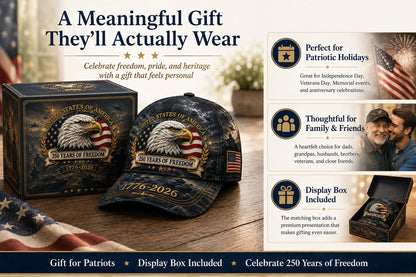 ✨2026 Ahlwomax®250 Years of Freedom Eagle Cap | Embroidered Patriotic Vintage Baseball Hat – 1776–2026 American Tribute Edition