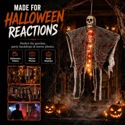 🩸Light-Up Bloody Hanging Ghost – 💀Creepy Skeleton Halloween Porch & Haunted House Decor