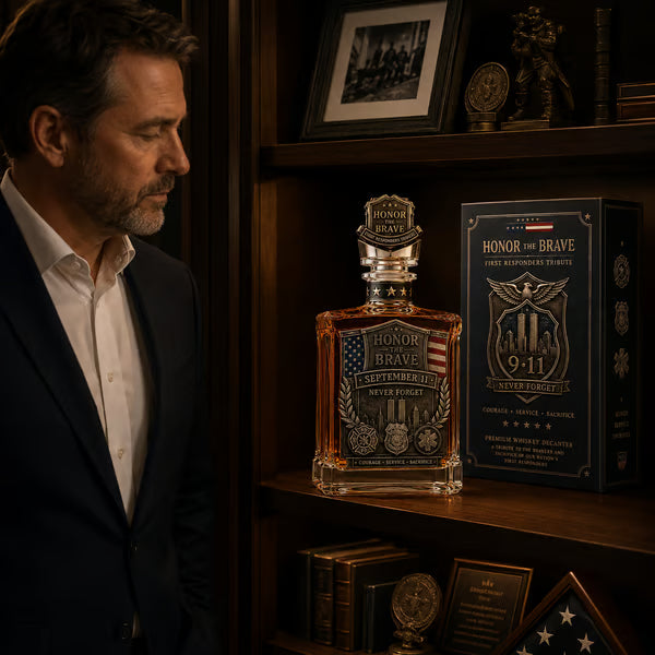 Honor the Brave Relief Decanter & Emblem – Hero Commemorative Ornament for Home Bar Display