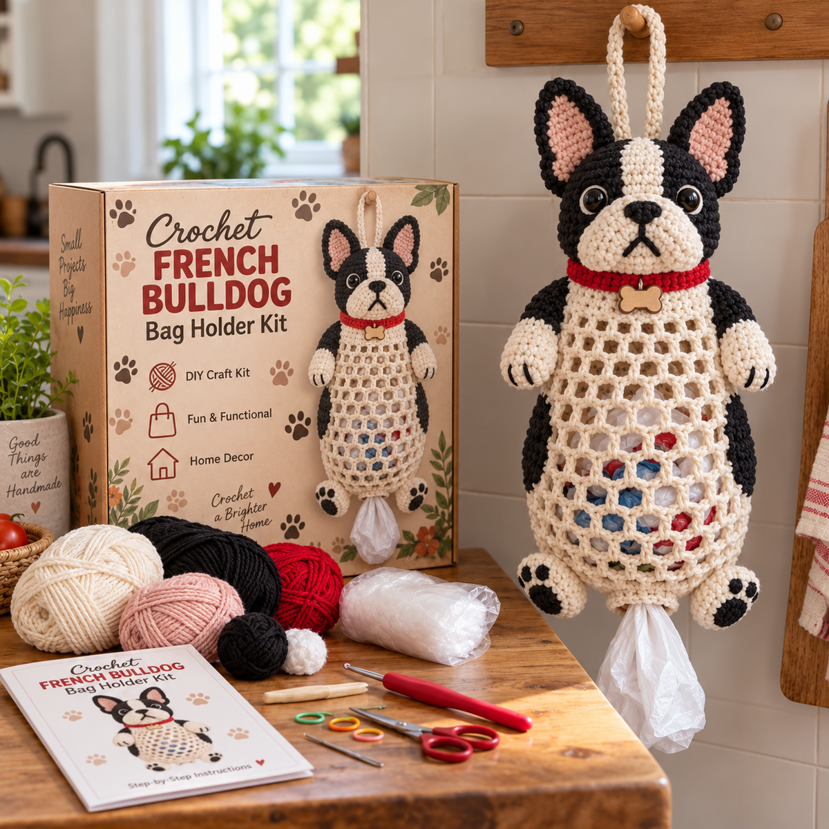 🐶🔥 Last Day 50% OFF – Crochet Dog Bag Holder DIY Kit 🧶 | 6 Adorable Breeds, Cute & Functional Home Decor 🎁