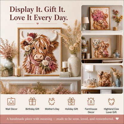 💐🌸 Birth Flower Highland Cow 3D Layered Fabric Art DIY Kit 🐮