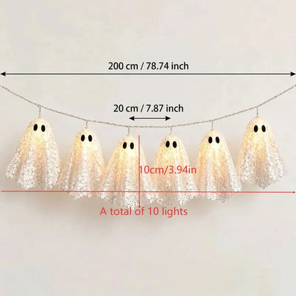 10pcs Halloween Ghost String Lights, Atmospheric Glitter Ghost LED Lights, Battery Operated