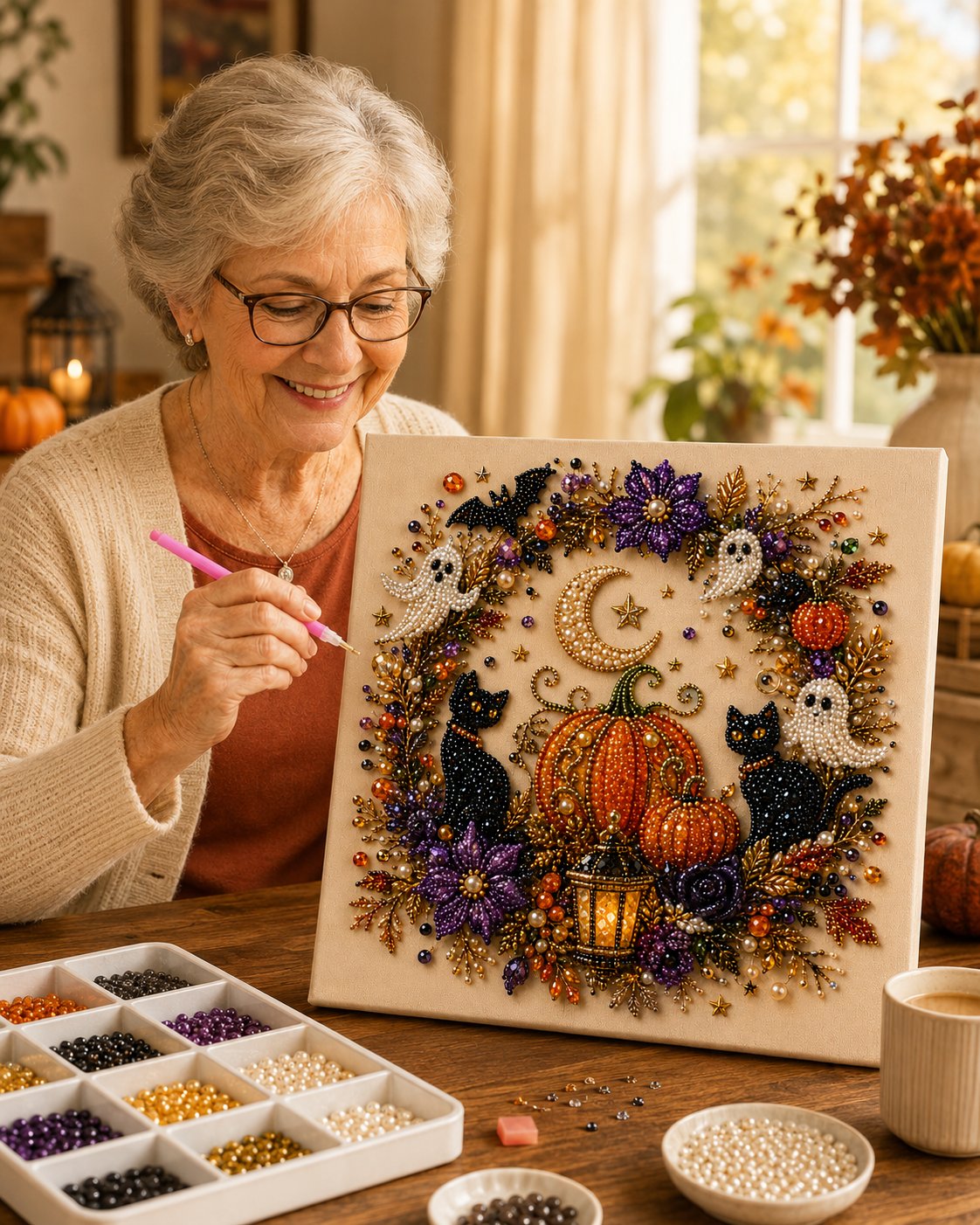 Halloween Pearl Art DIY Kit – Turn Tiny Pearls into Spooky-Cute Magic
