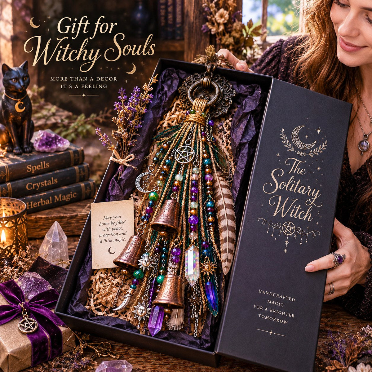 🔮Witchy Door Charm | Bells, Crystals & Celestial Hanging Decor