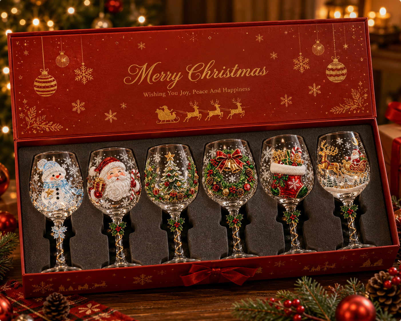 🎄🥂Christmas 3D Wine Glass Collection Gift Box Set