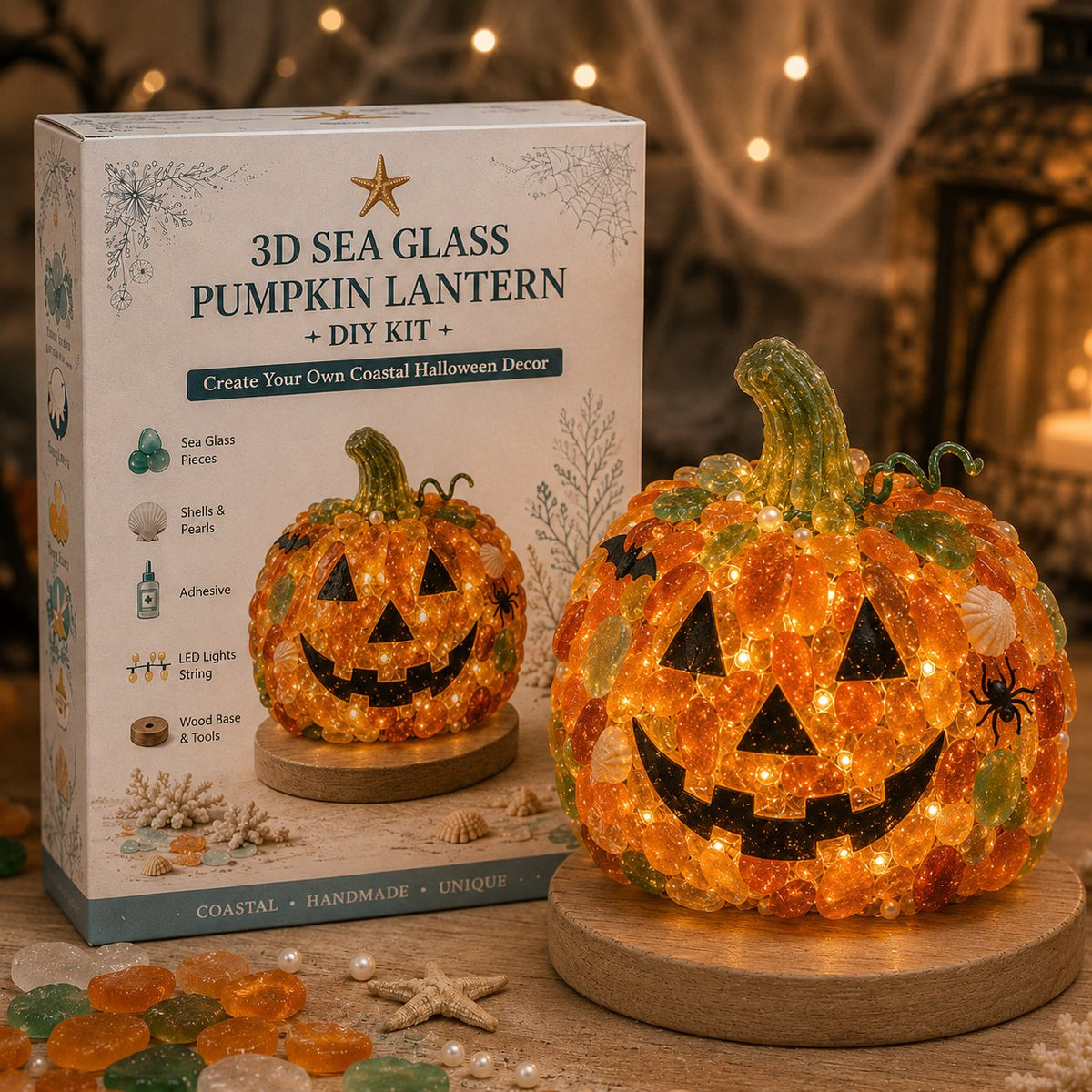 🎉⏳ 49% OFF – 🎃 Beginner-Friendly DIY Lighted Sea Glass Halloween Character Kit Collection | Complete Kit with Sea Glass Pieces, LED Lights & Step-by-Step Guide Included 💕