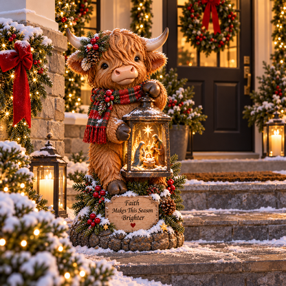🐮✨ Highland Cow Nativity Lantern™ – Solar Lighted Christmas Porch & Garden Decor ✝️🎄