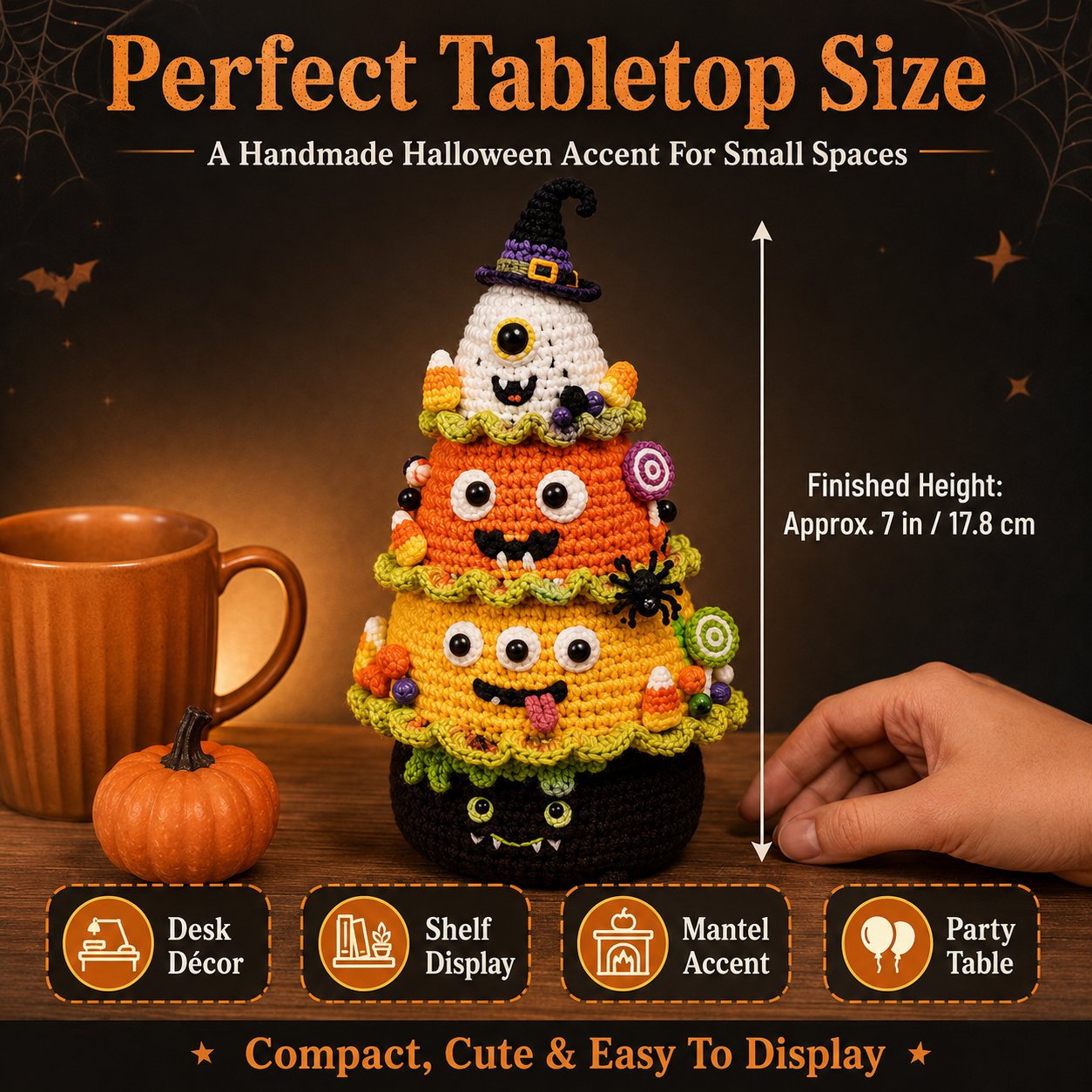 🔥 LAST DAY 49% OFF – 🎃 Halloween Tree DIY Crochet Kit | All-In-One Kit for a Layered 7-Inch Spooky Tabletop Decoration 🧶👻✨