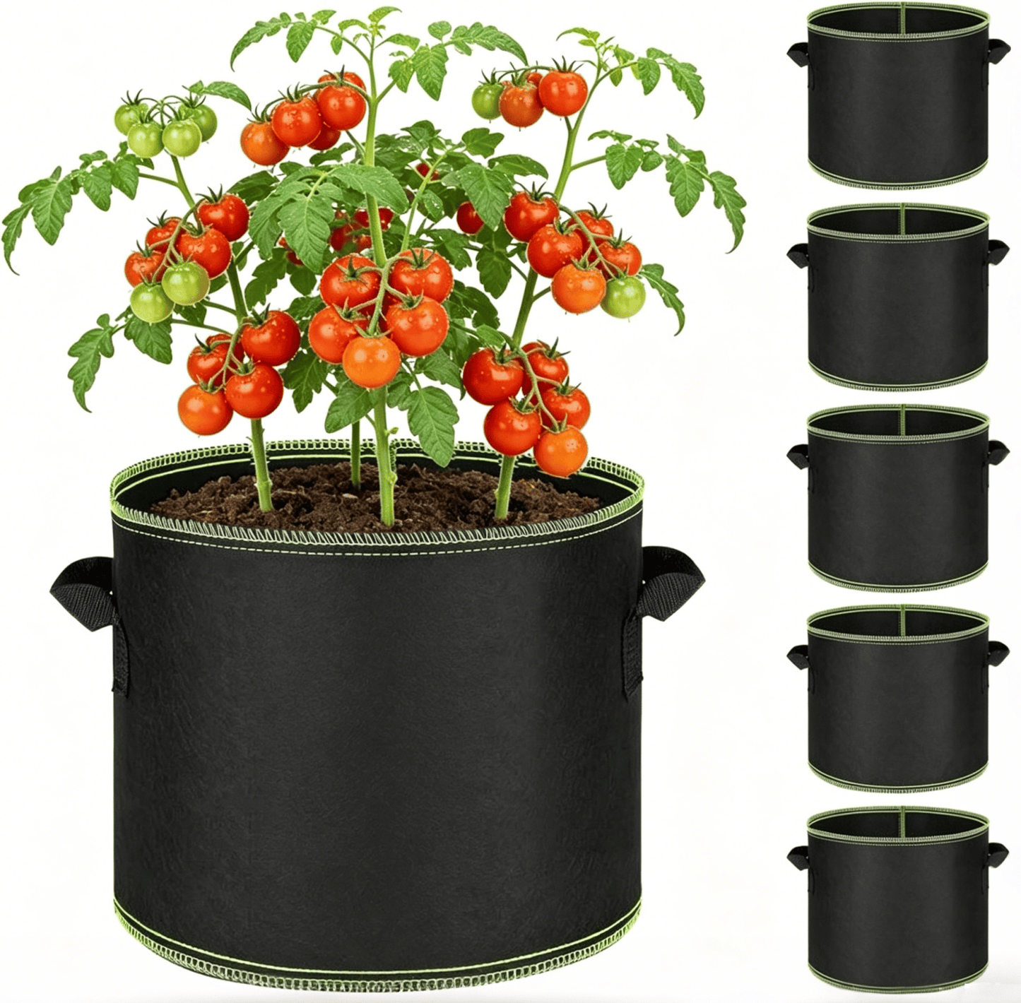 🪴🌱 5-Pack 5 Gallon Grow Bags – Heavy Duty Aeration Fabric Pots with Handles for Vegetables, Flowers & Fruits 🪴