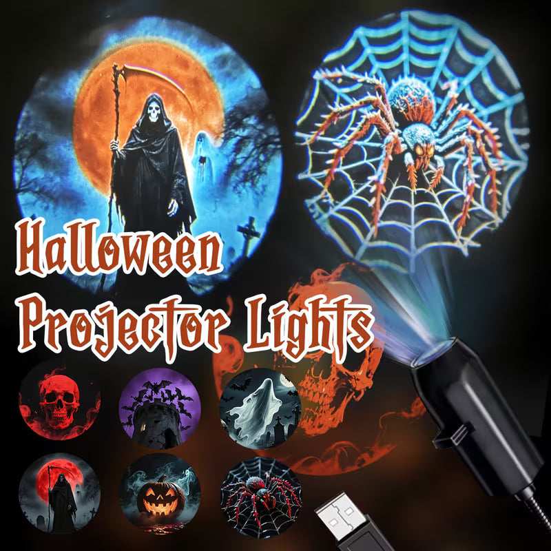 Halloween LED Projection Light | 360° Rotatable USB Horror Atmosphere Lamp