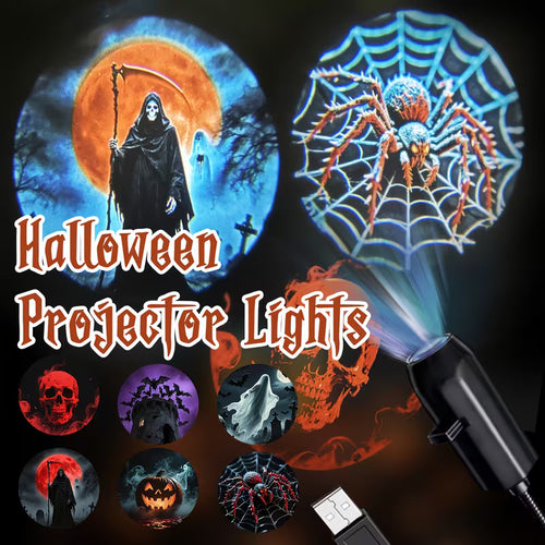 Halloween LED Projection Light | 360° Rotatable USB Horror Atmosphere Lamp