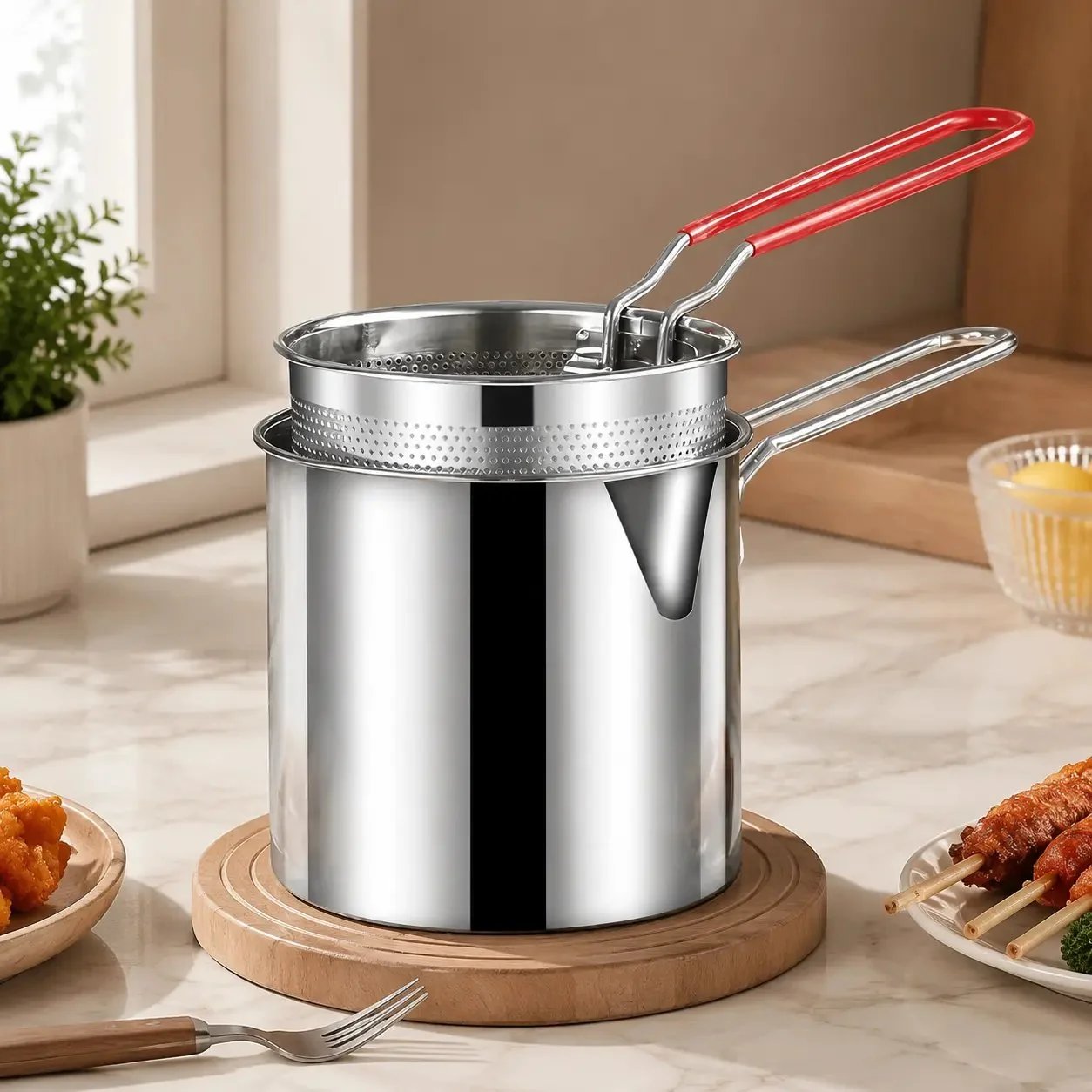🎁Last Day Promotion 49% OFF🔥Compact Fry Pot with Filter Basket – Stainless Steel, Complete Accessory Kit