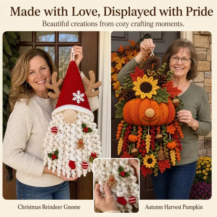 🔥LAST DAY 50% OFF - 🧶 DIY Seasonal 3D Crochet Door Hanger Kit Collection | Coordinated Yarn, Filling, Accessories & Step-by-Step Instructions Included 💕