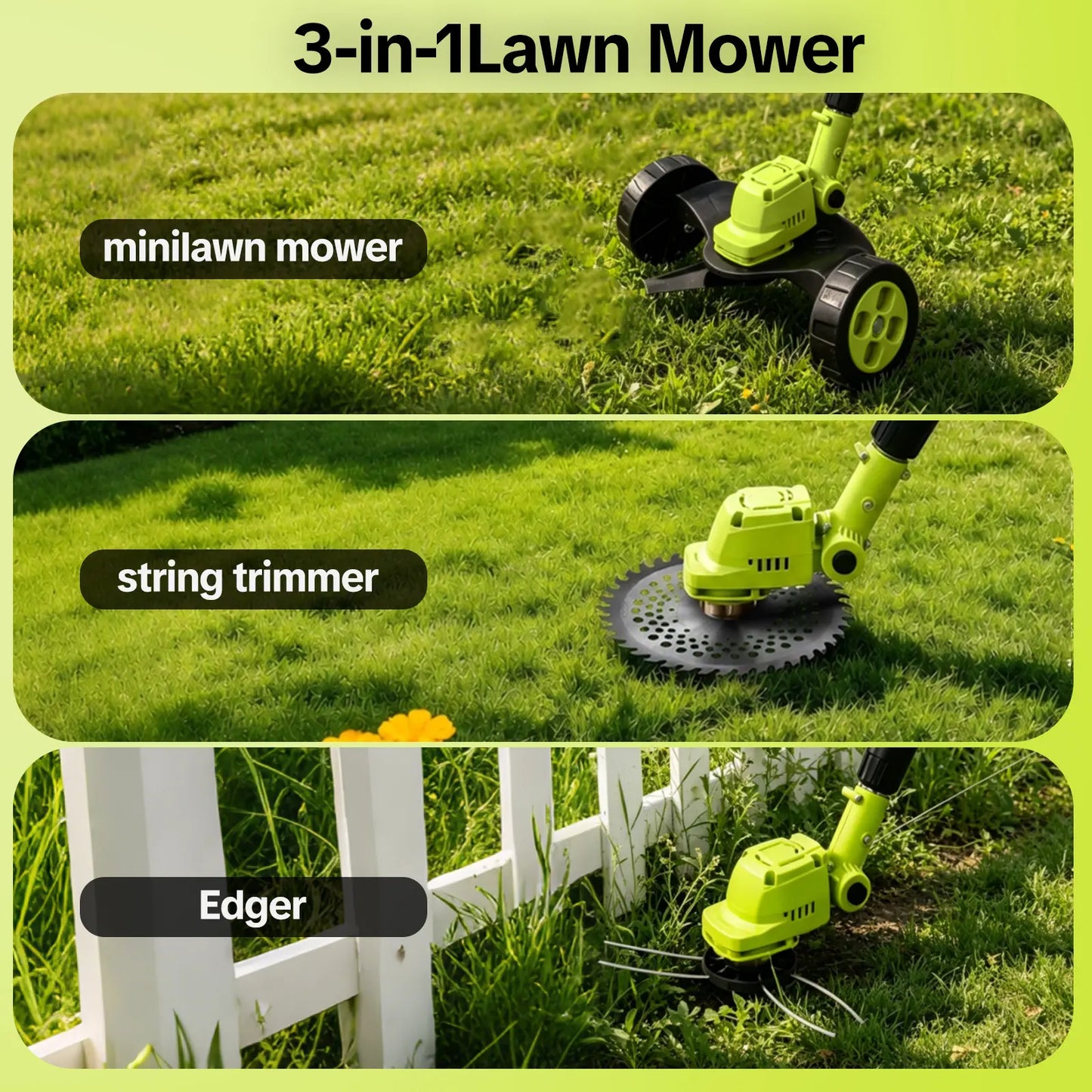 🍃3-in-1 Cordless Lawn Mower with Dual 21V Batteries – Lightweight Grass Trimmer & Edger for Effortless Yard Care