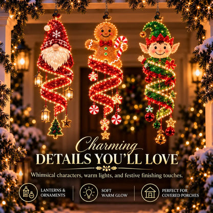 🎅Christmas Magic Spira Hanging LED Light Collection – 9 Festive Designs ✨ | Suspended Glowing Characters with Spiral Lights & Hanging Details for Porches, Windows, Entryways & Holiday Displays