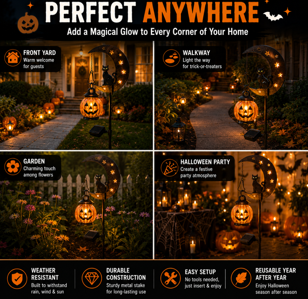 🌙 Solar-Powered Black Cat Garden Stake Light – Create a Magical Halloween Glow in Your Yard