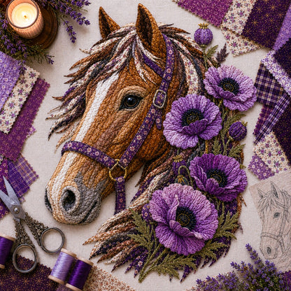 🔥LAST DAY 50% OFF - 🐴 Floral Horse Patchwork Fabric DIY Decor Kit — Handmade Fabric Horse Art with Flowers, Nature & Rustic Charm