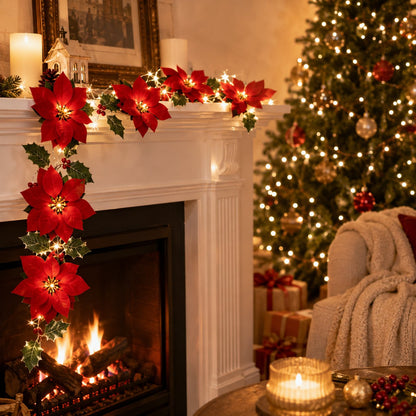 Poinsettia Garland Lights