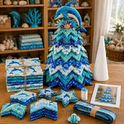 🌊 Ocean Dreams Layered Fabric Tree Craft Kit | Create a Freestanding Coastal Centerpiece with Coordinated Fabrics & Marine Topper 🐚✨
