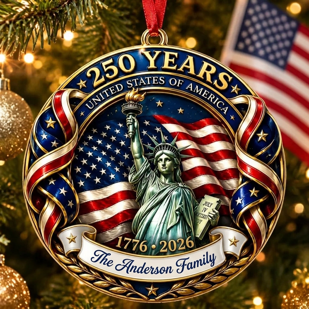 🎄✨ Personalized USA 250th Anniversary Christmas Ornament