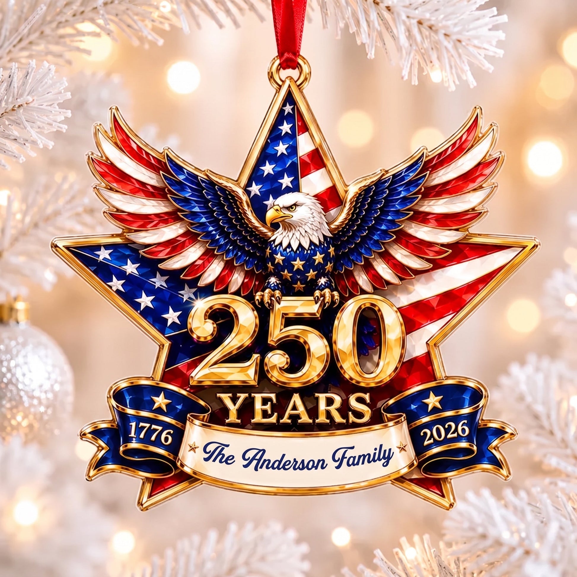 🎄✨ Personalized USA 250th Anniversary Christmas Ornament