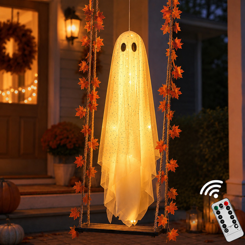 Light-Up Swinging Hanging Ghost Halloween Outdoor Decoration
