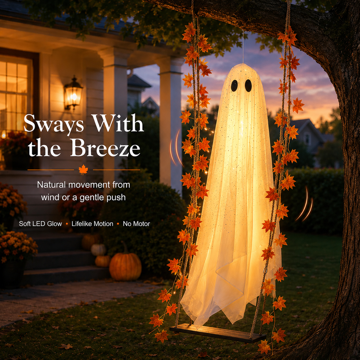 Light-Up Swinging Hanging Ghost Halloween Outdoor Decoration