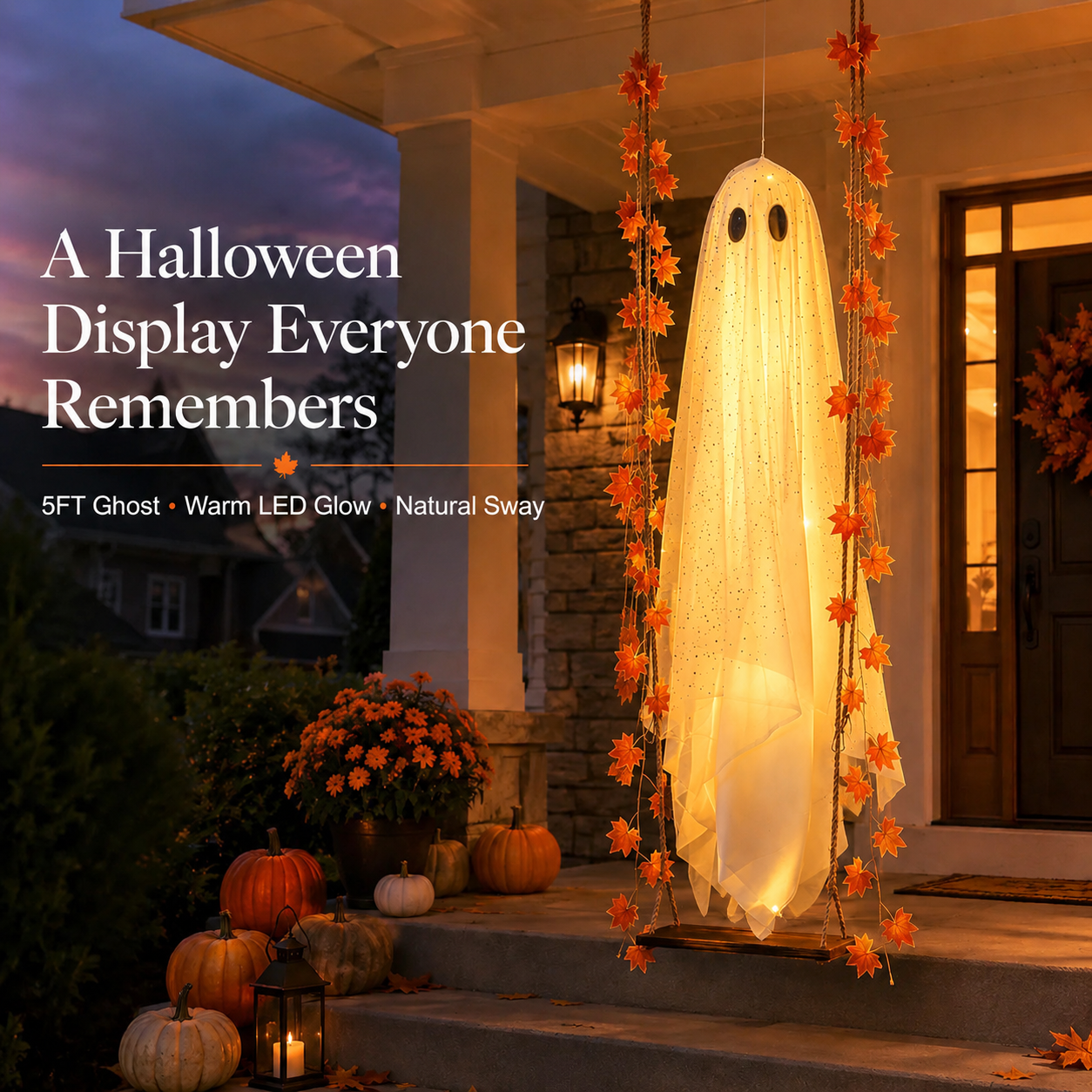 Light-Up Swinging Hanging Ghost Halloween Outdoor Decoration