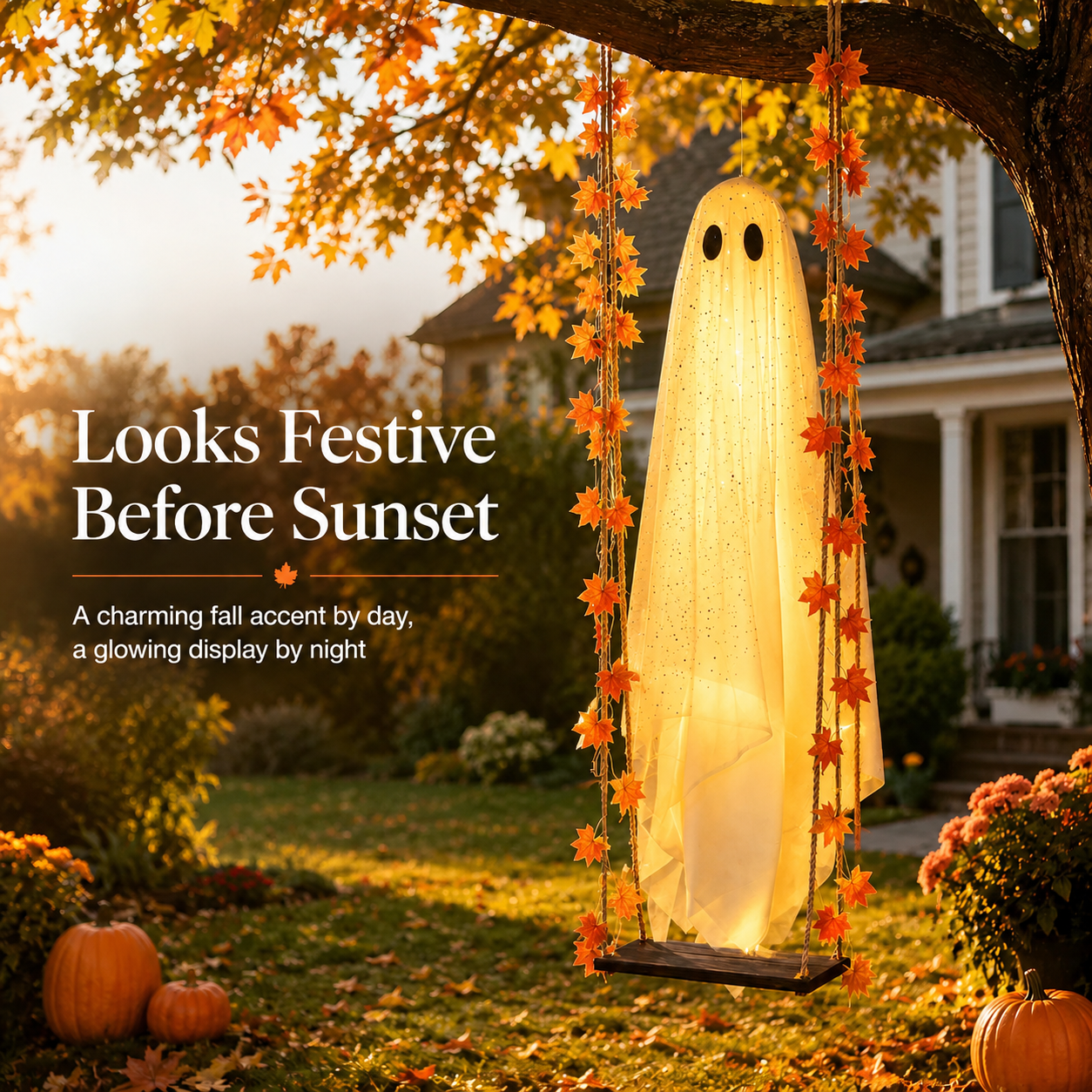 Light-Up Swinging Hanging Ghost Halloween Outdoor Decoration