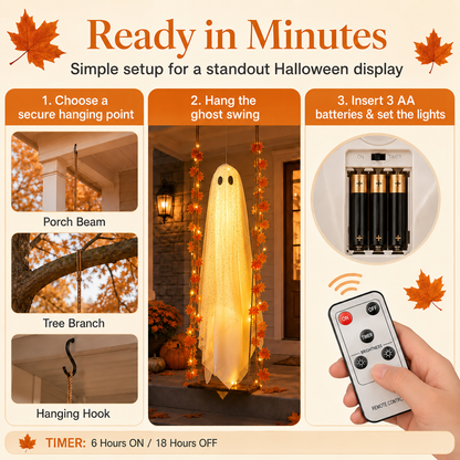 Light-Up Swinging Hanging Ghost Halloween Outdoor Decoration