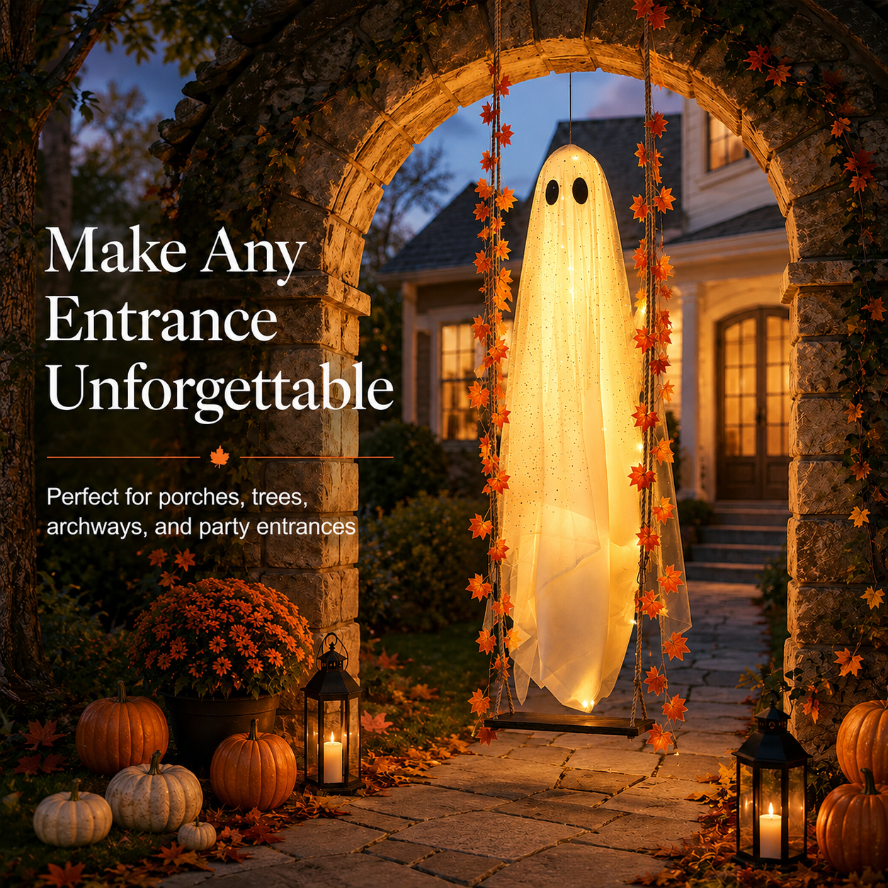 Light-Up Swinging Hanging Ghost Halloween Outdoor Decoration