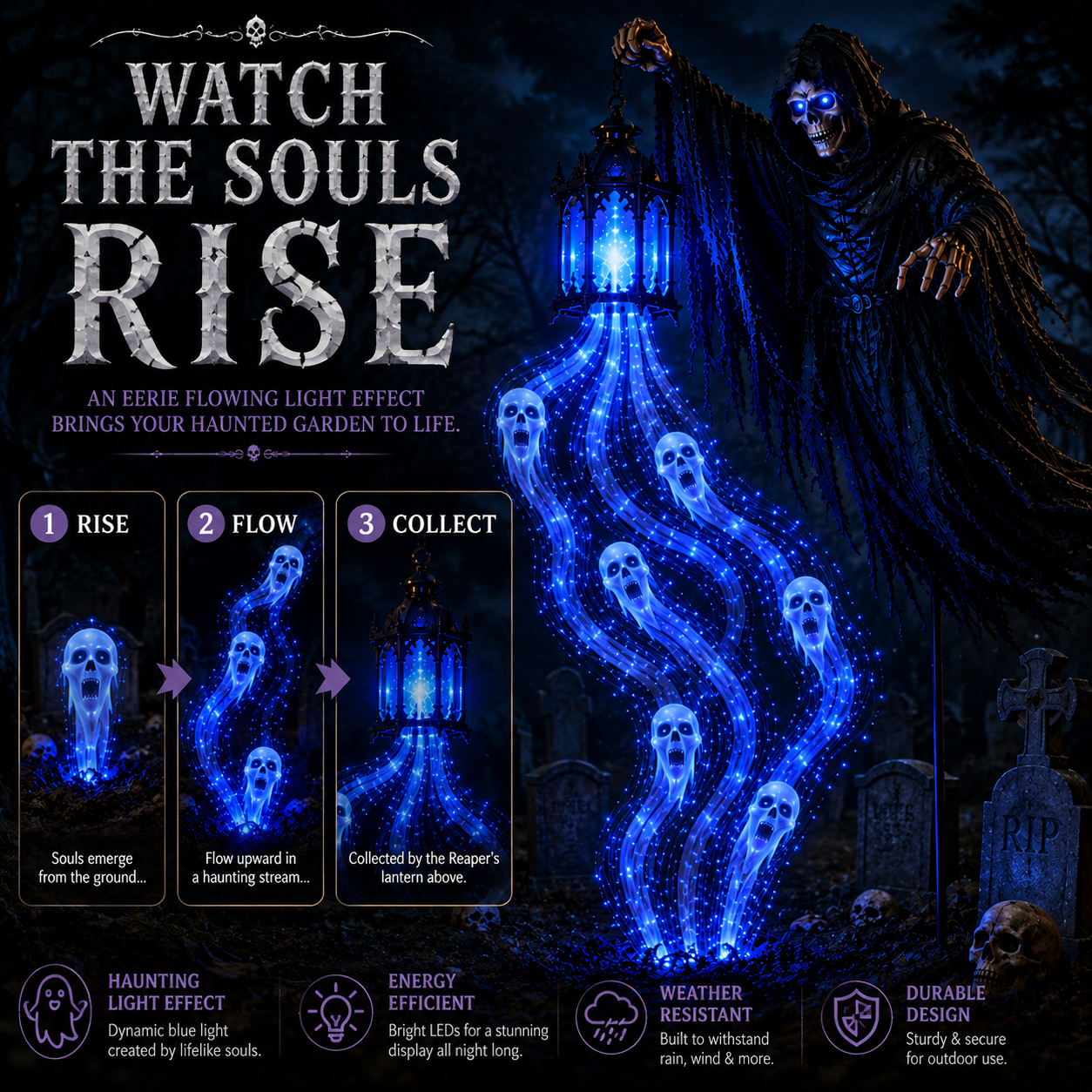 Solar Grim Reaper Garden Light with Rising Soul Effect