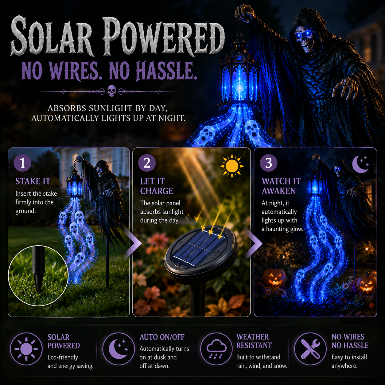 Solar Grim Reaper Garden Light with Rising Soul Effect