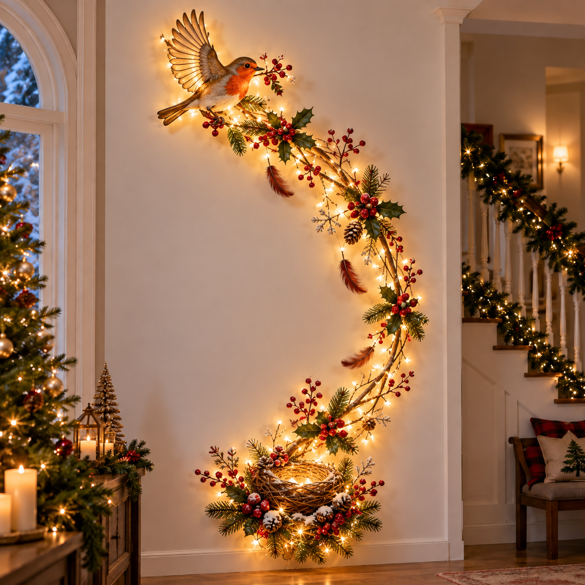 ⏳ Last Day 48% OFF – 🐦 Lighted Flying Bird Christmas Wall Decor Collection | Warm LED Holiday Display