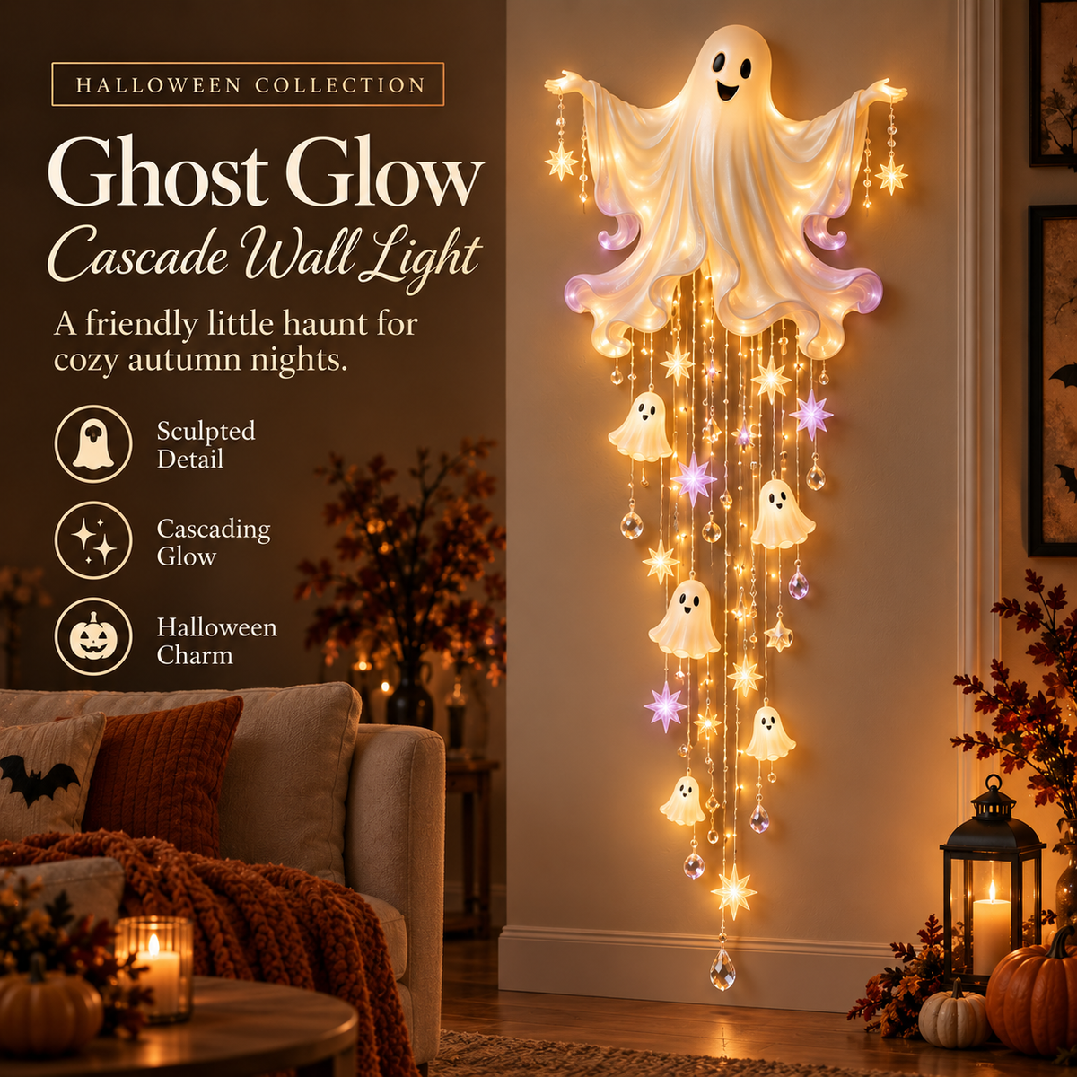 🎃 Halloween Cascade Wall Light – Sculpted Décor with a Warm, Magical Glow