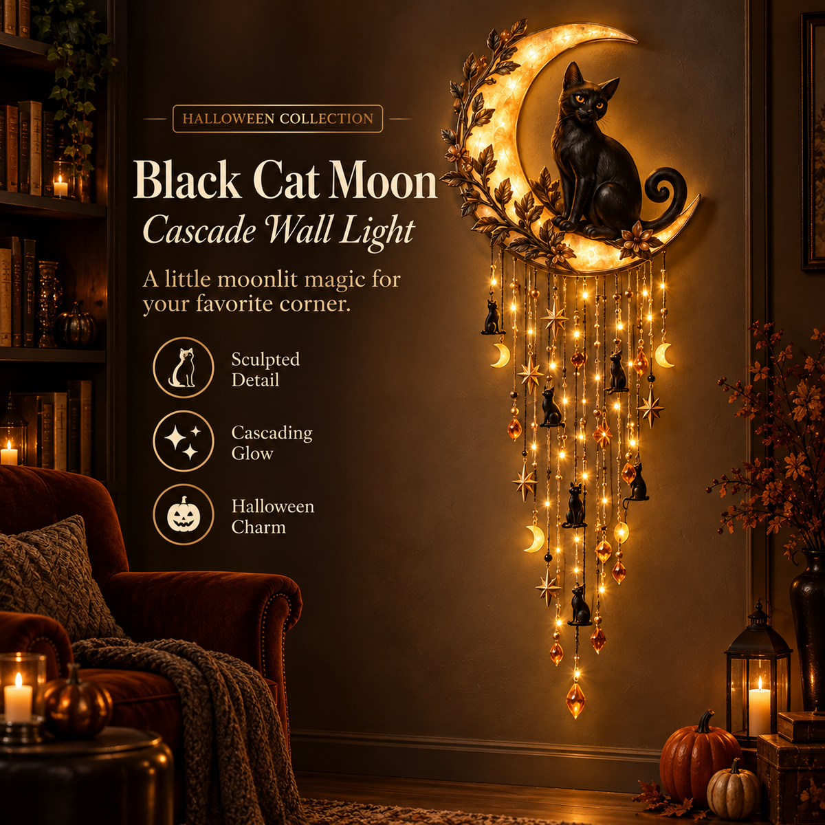 🎃 Halloween Cascade Wall Light – Sculpted Décor with a Warm, Magical Glow