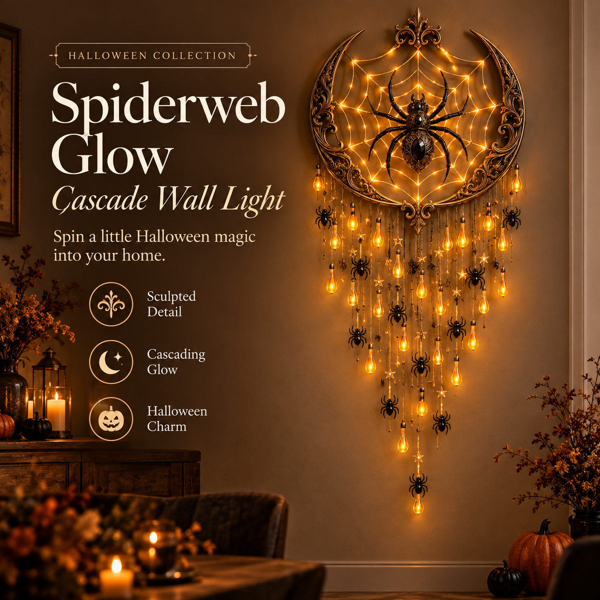 🎃 Halloween Cascade Wall Light – Sculpted Décor with a Warm, Magical Glow