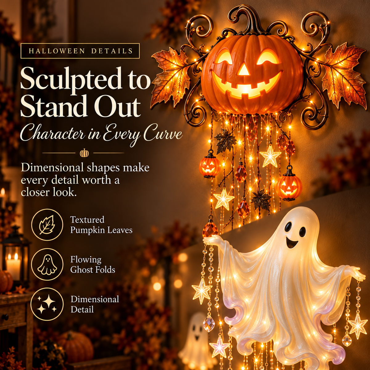🎃 Halloween Cascade Wall Light – Sculpted Décor with a Warm, Magical Glow