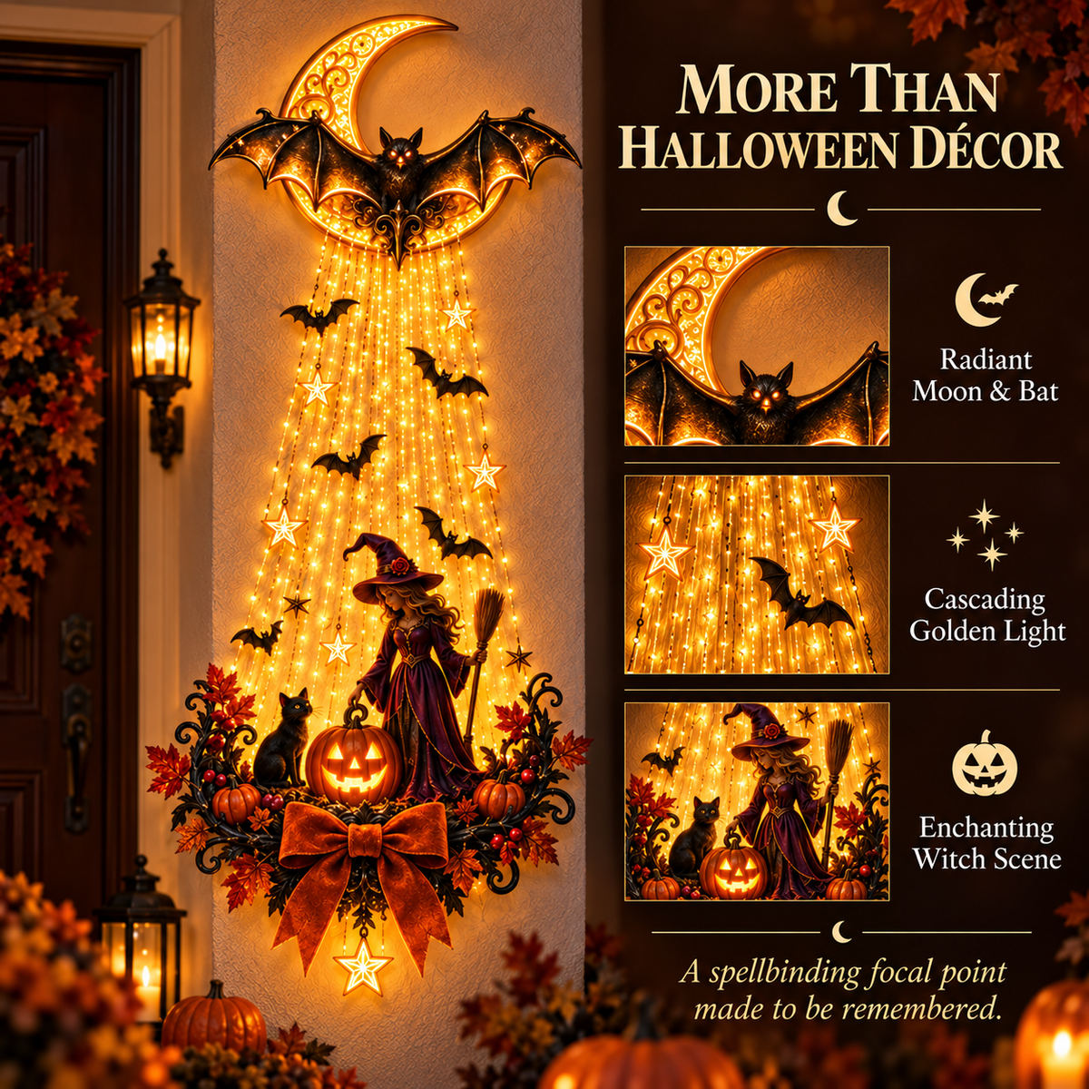 🌙 Moonlit Witch™ Halloween Cascade Wall Light – Enchanting Bat, Pumpkin & Golden Glow Décor 🦇✨