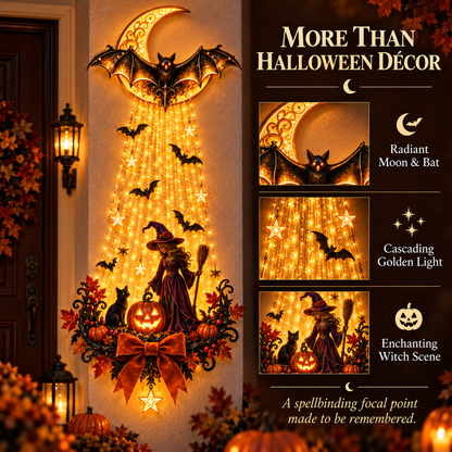 🌙 Moonlit Witch™ Halloween Cascade Wall Light – Enchanting Bat, Pumpkin & Golden Glow Décor 🦇✨