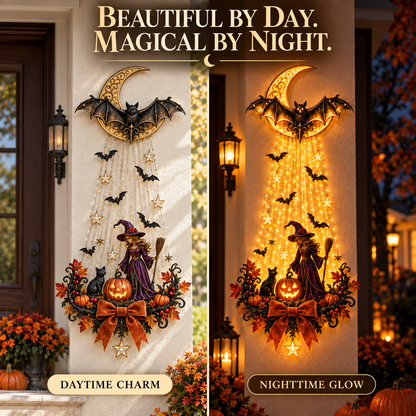 🌙 Moonlit Witch™ Halloween Cascade Wall Light – Enchanting Bat, Pumpkin & Golden Glow Décor 🦇✨