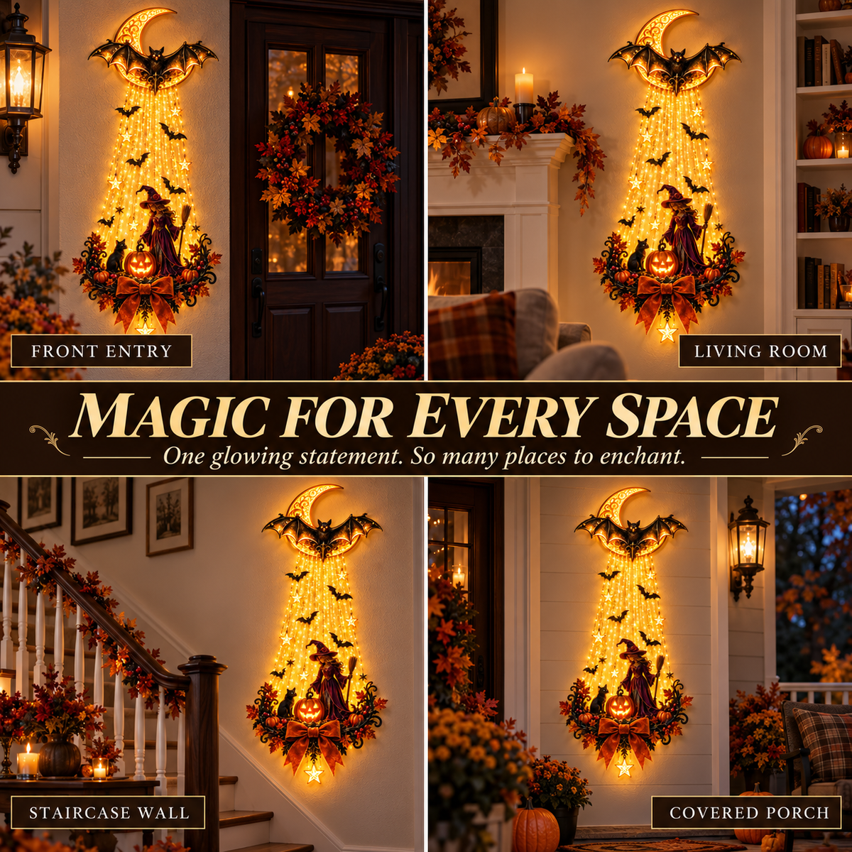 🌙 Moonlit Witch™ Halloween Cascade Wall Light – Enchanting Bat, Pumpkin & Golden Glow Décor 🦇✨