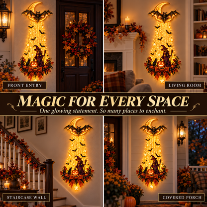 🌙 Moonlit Witch™ Halloween Cascade Wall Light – Enchanting Bat, Pumpkin & Golden Glow Décor 🦇✨