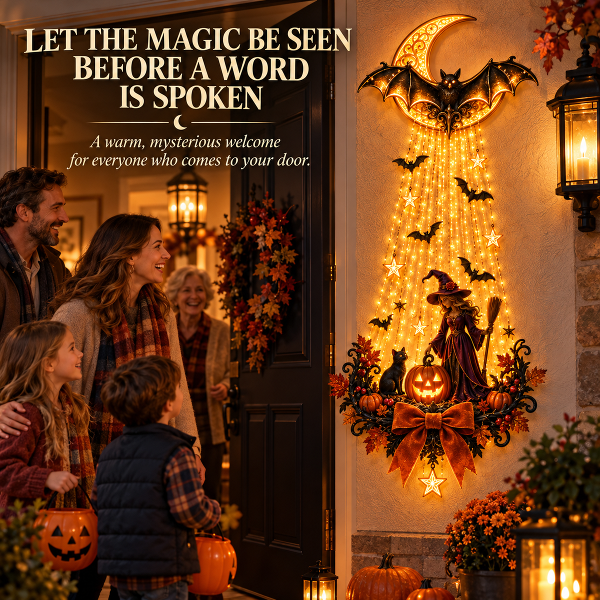 🌙 Moonlit Witch™ Halloween Cascade Wall Light – Enchanting Bat, Pumpkin & Golden Glow Décor 🦇✨