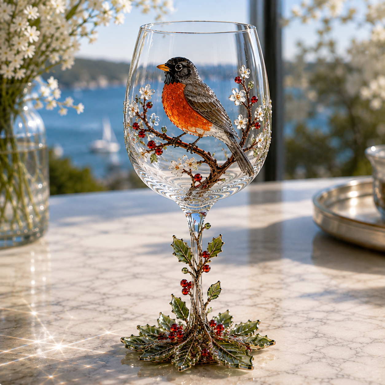 American Robin 3D bird wine glass