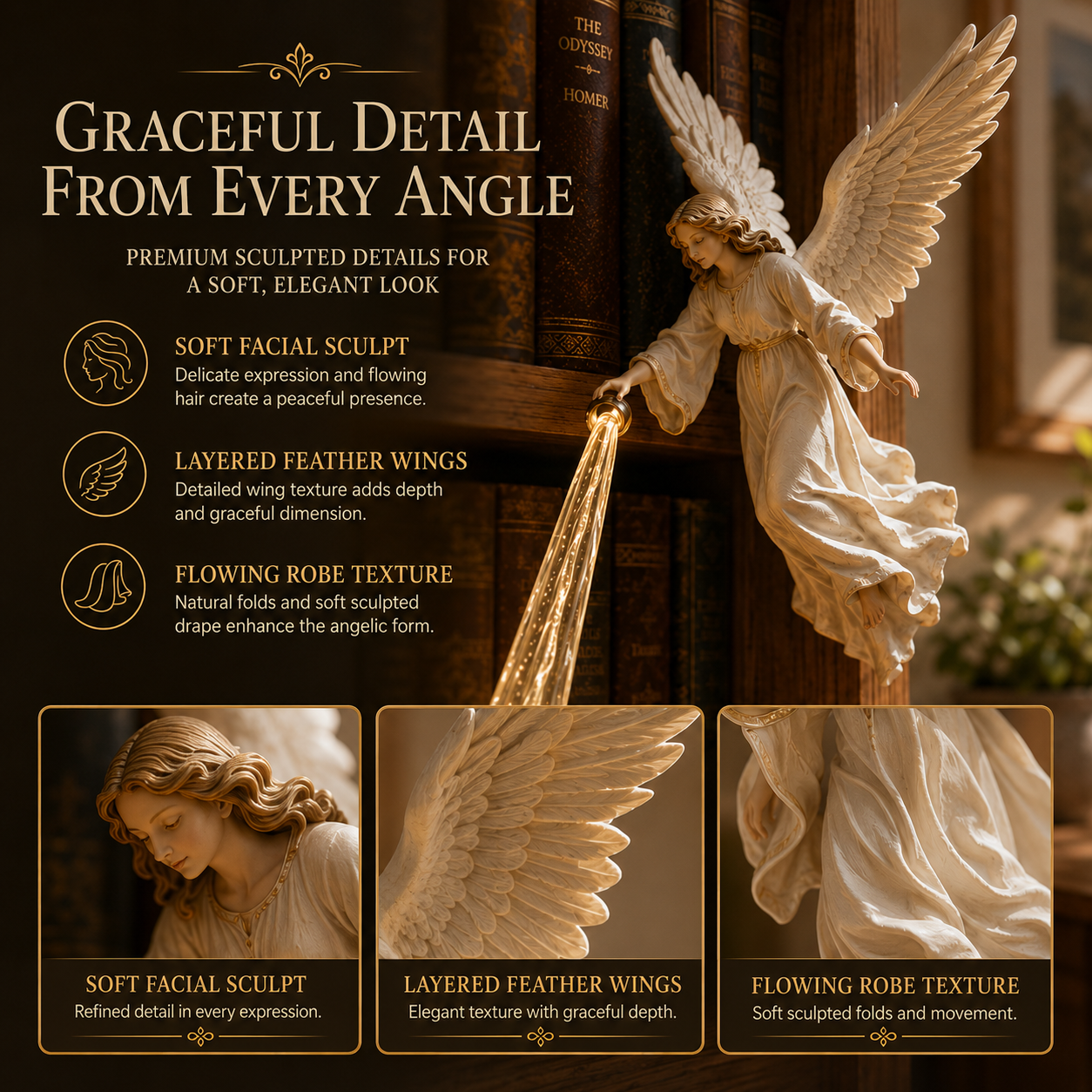 🕊️ Heavenly Guardian — Angel Beam Bookshelf Decor