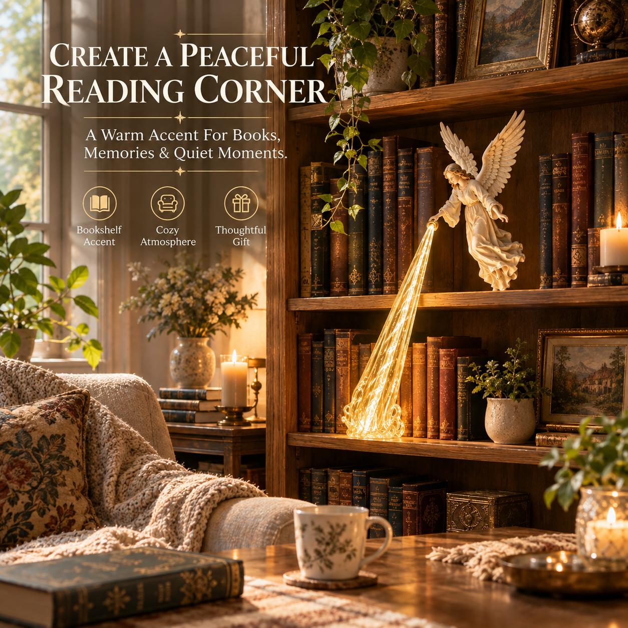 🕊️ Heavenly Guardian — Angel Beam Bookshelf Decor