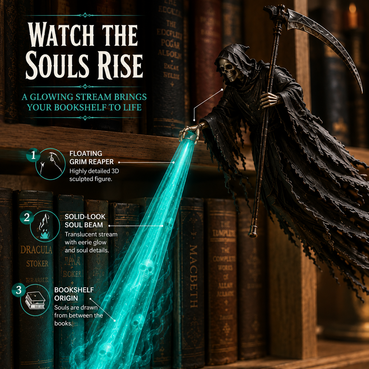 💀 The Soul Collector — Haunted Reaper Shelf Light