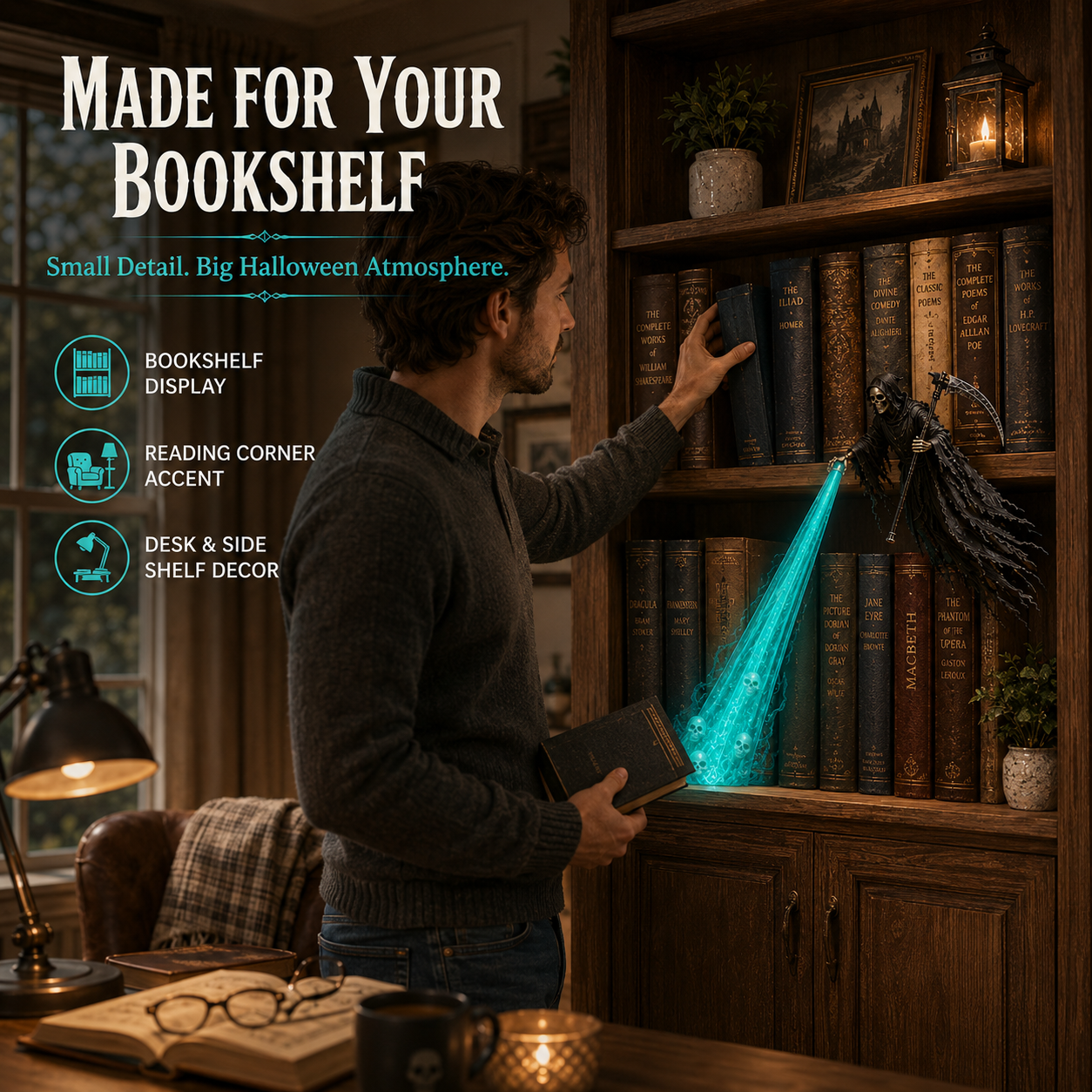 💀 The Soul Collector — Haunted Reaper Shelf Light